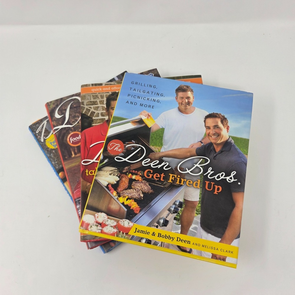 The Deen Bros Cookbook Lot of 4 Hardcover Jamie & Bobby Deen Autographed Signed